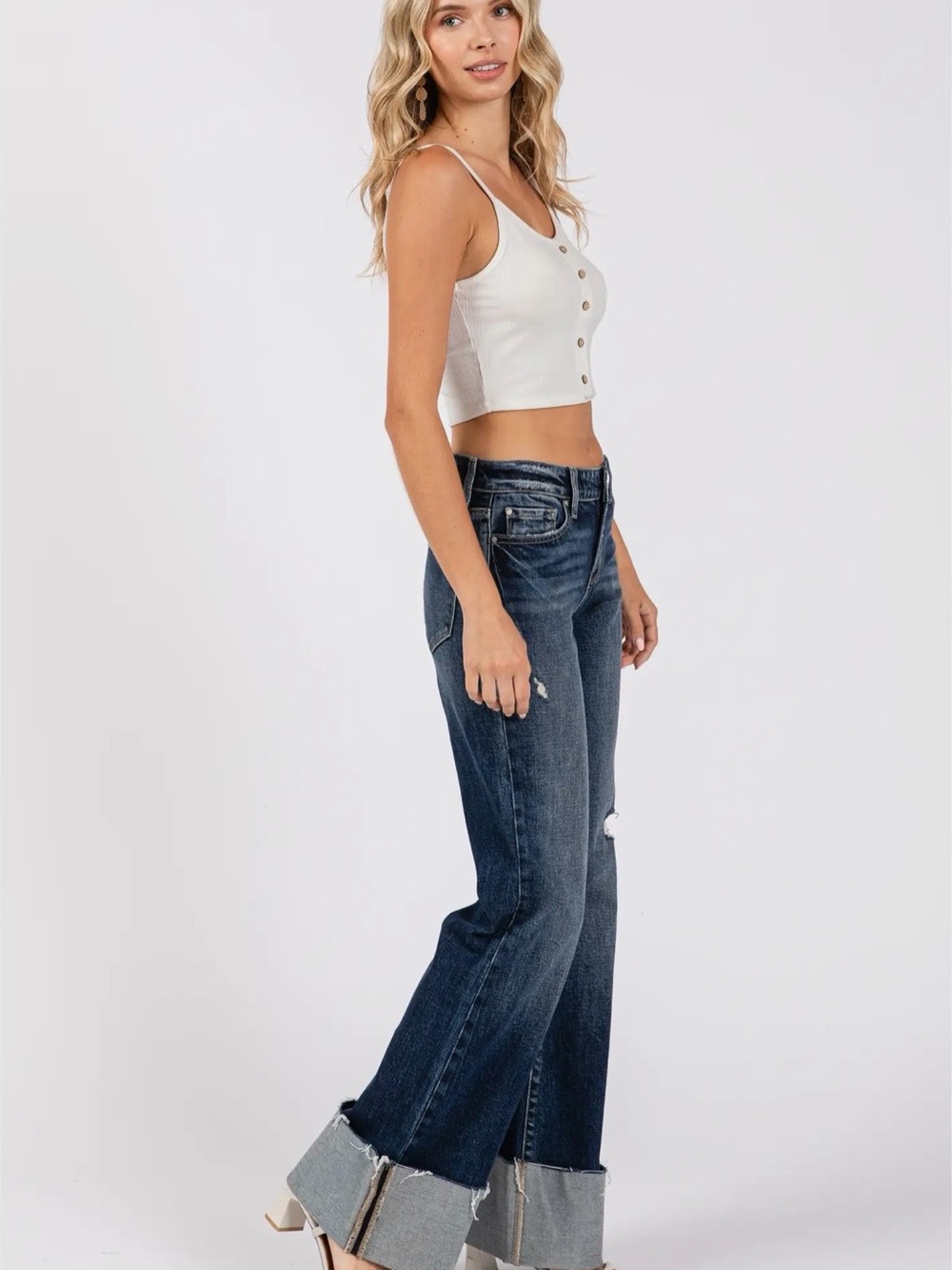006. Petra153,  Dark Wash Relaxed Cuffed Flare Jeans - Picture 3 of 4